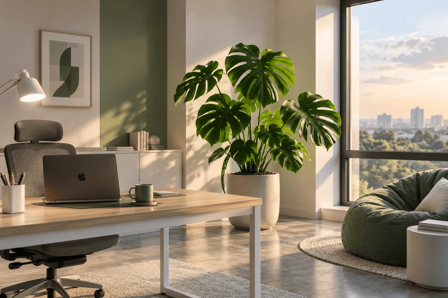 Monstera di ruang kerja minimalis